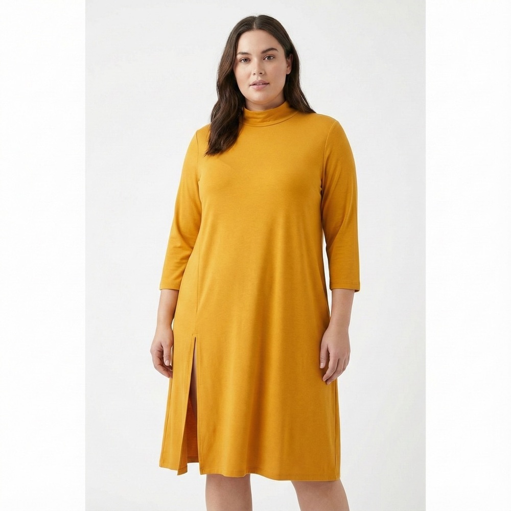 MR. MAX Stretch Jersey Knit Mustard Yellow Swing Dress MADE IN CANADA 🇨🇦 Sz XL